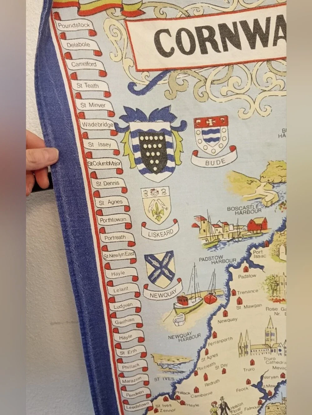 Vintage Cornwall Map Tea Towel Vista Clive Mayor Cotton 2 Selvedge Edges UK